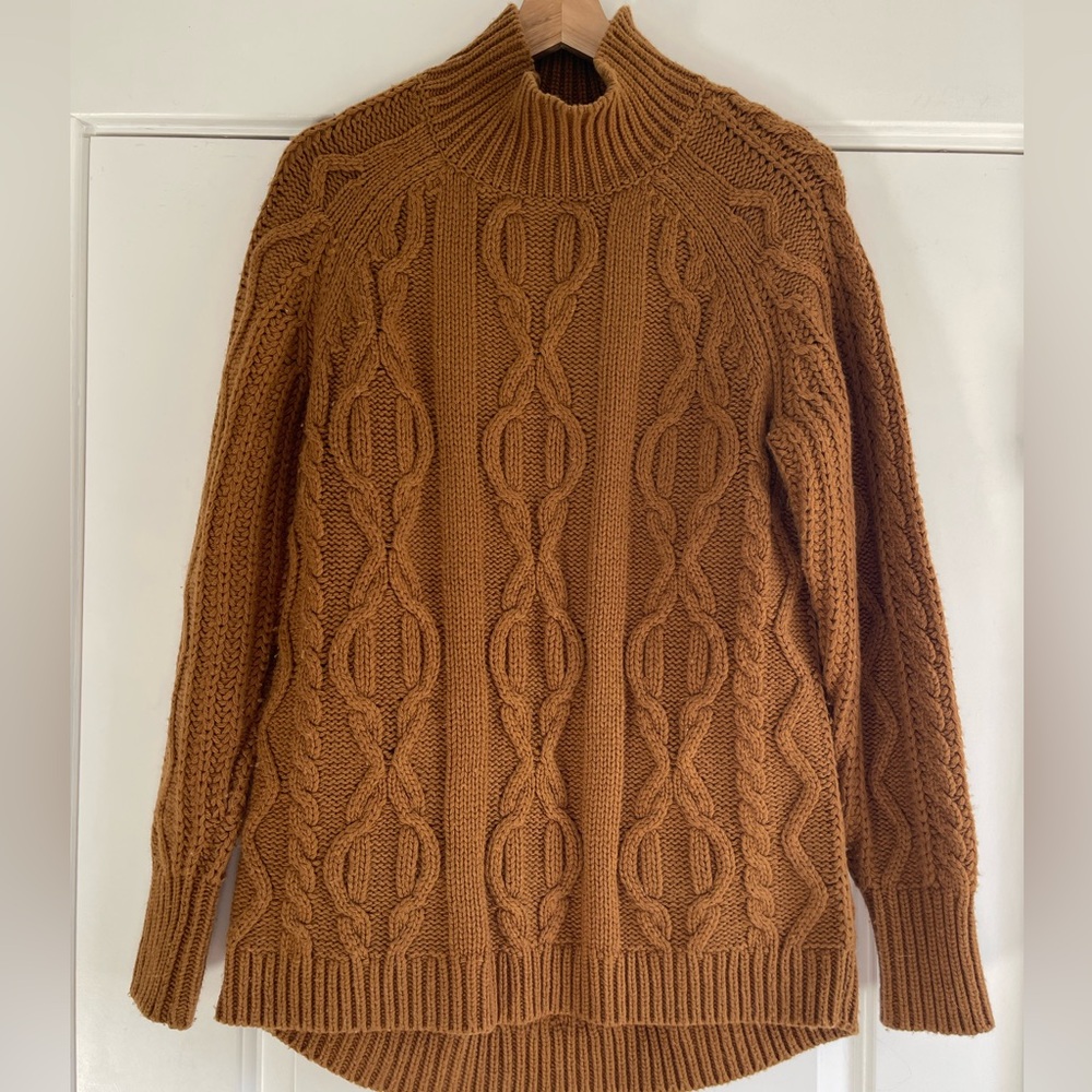 L.L. Bean Women's Wool Cable Knit Turtleneck Sweater - Brown
